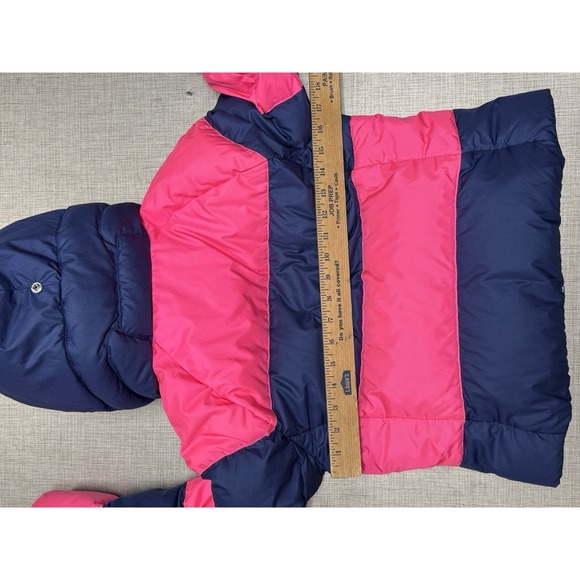 Ralph Lauren Jacket Girls Large  12-14 Pink  Blue Down Stripe Puffer Hooded Coat - Picture 8 of 9